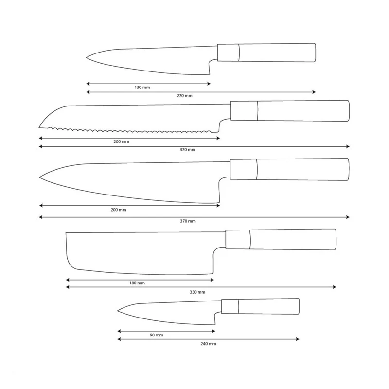 Shinrai Knives – Takumi Kaza 5-teiliges Damastmesser-Set – Kochmesser + Brotmesser + Nakiri + Schälmesser + Schälmesser