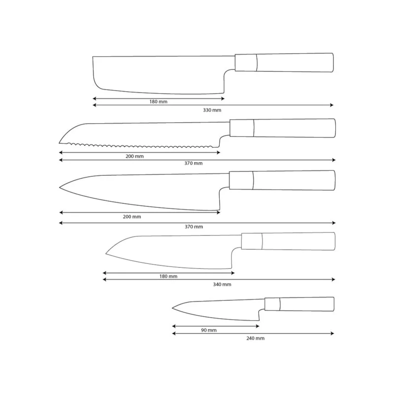 Shinrai Knives – Takumi Kaza 5-teiliges Damastmesser-Set – Kochmesser + Brotmesser + Nakiri + Santoku + Schälmesser