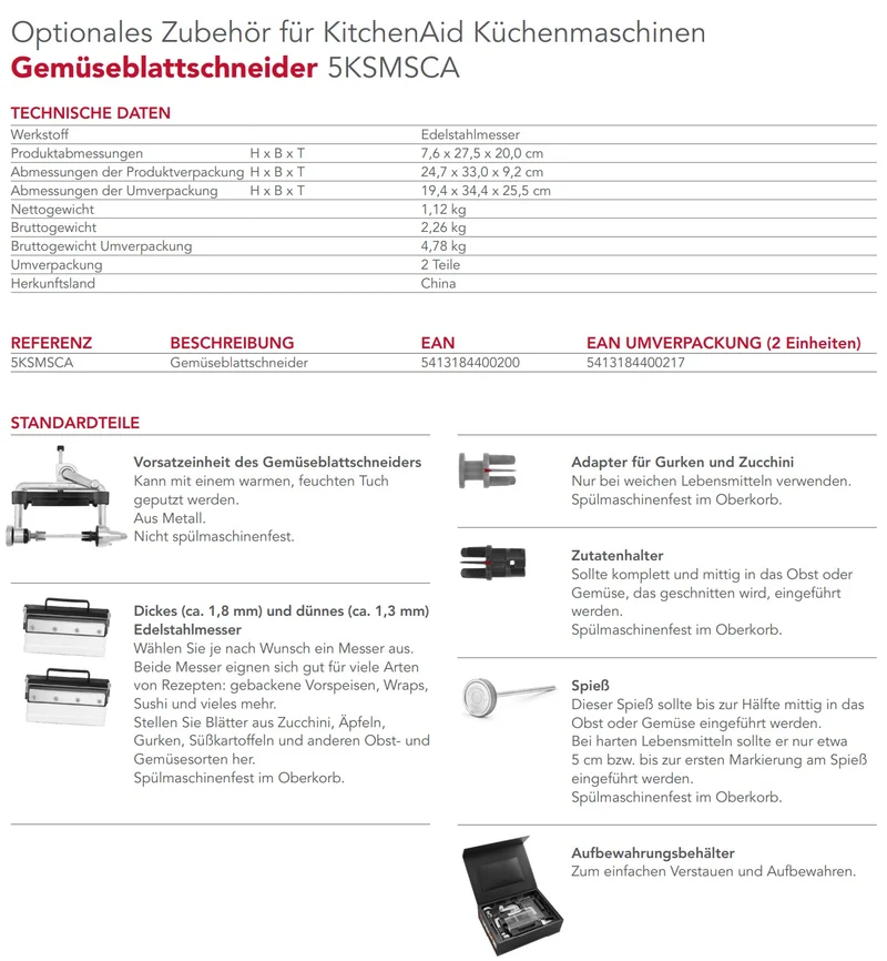 KitchenAid Gemüseblattschneider 5KSMSCA
