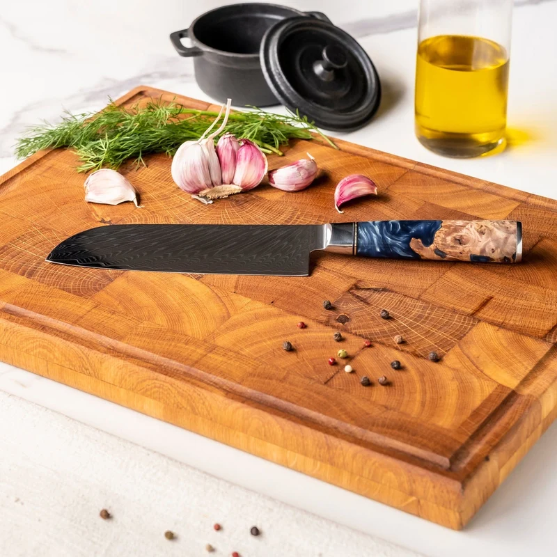 Shinrai Knives – Epoxy Saphir 2-teiliges Damastmesser-Set – Kochmesser + Santokumesser