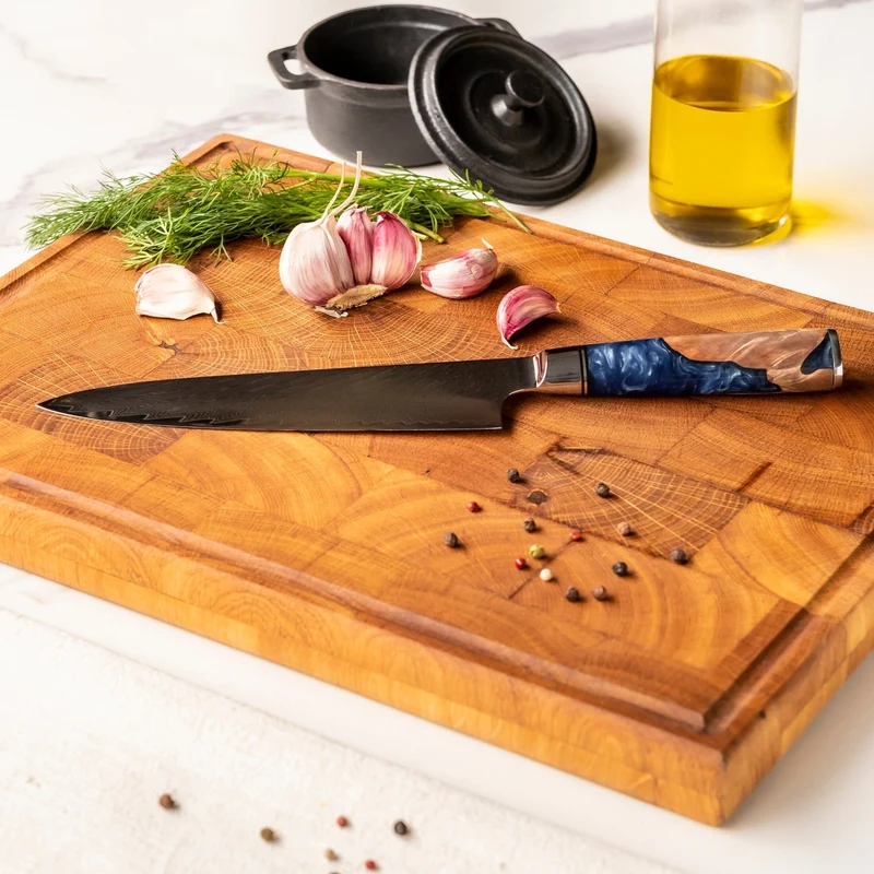 Shinrai Knives – Epoxy Saphir 2-teiliges Damastmesser-Set – Kochmesser + Nakiri