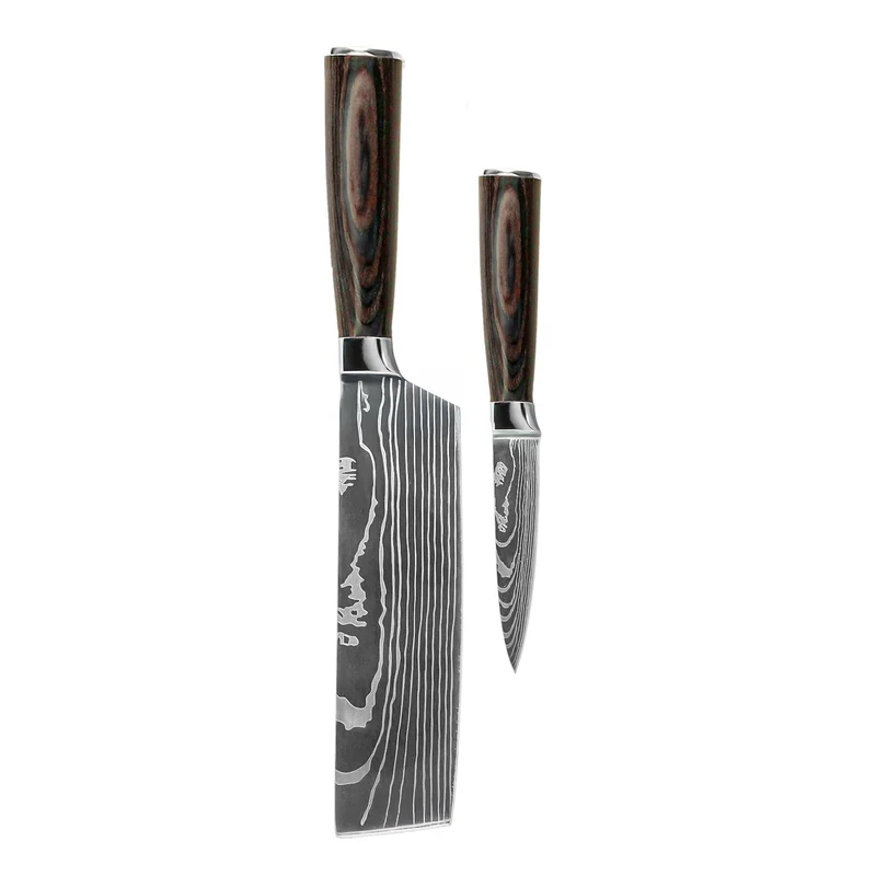 Shinrai Knives - 2-teiliges Messerset mit Damaszener-Print - Nakiri + Schälmesser