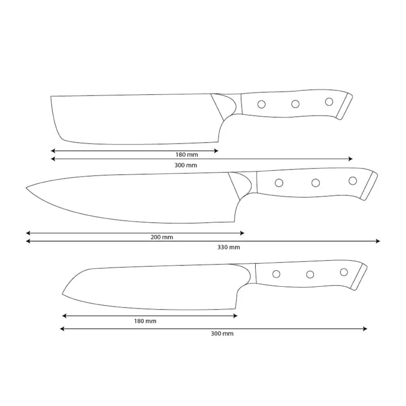 Shinrai Knives – Eclipse 3-teiliges Damaskus-Messerset – Kochmesser + Nakiri + Santoku