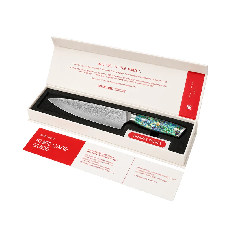 Shinrai Knives - Perlmutt Juwelen Damascus Kochmesser 20 cm