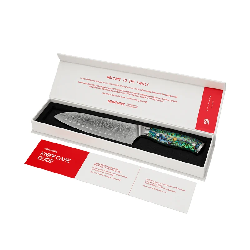 Shinrai Knives - Mother of Pearl Jewels 2-teiliges Damascus Messerset - Kochmesser + Santokumesser