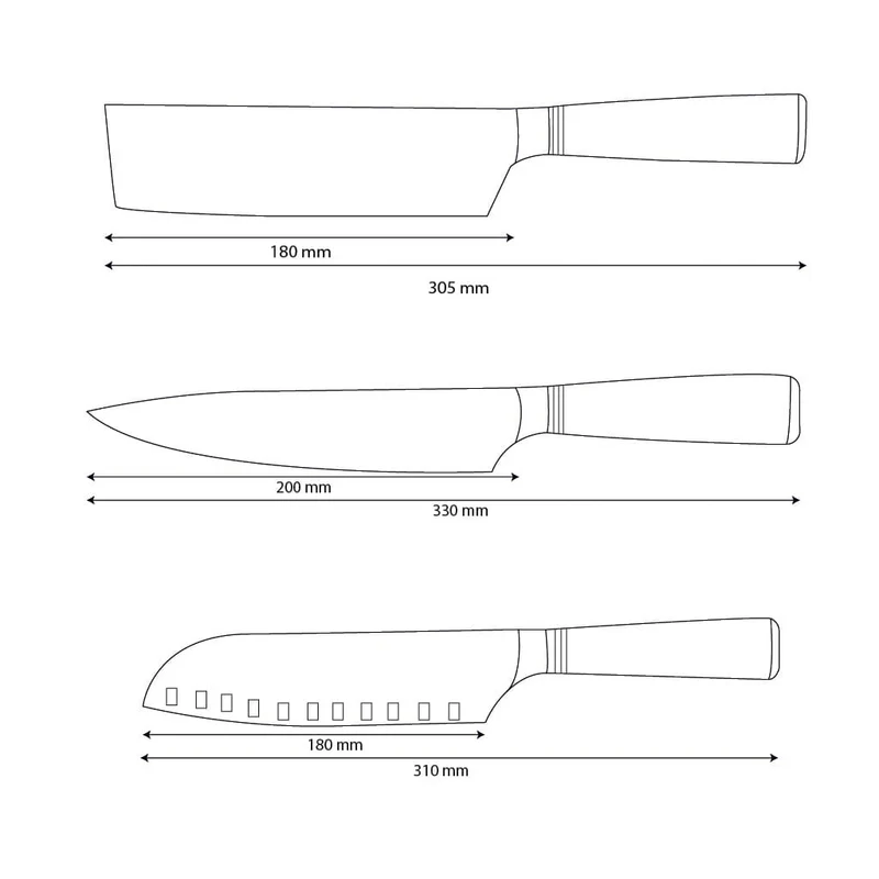 Shinrai Knives – Micarta Jewels 3-teiliges Messerset – Kochmesser + Nakiri + Santoku