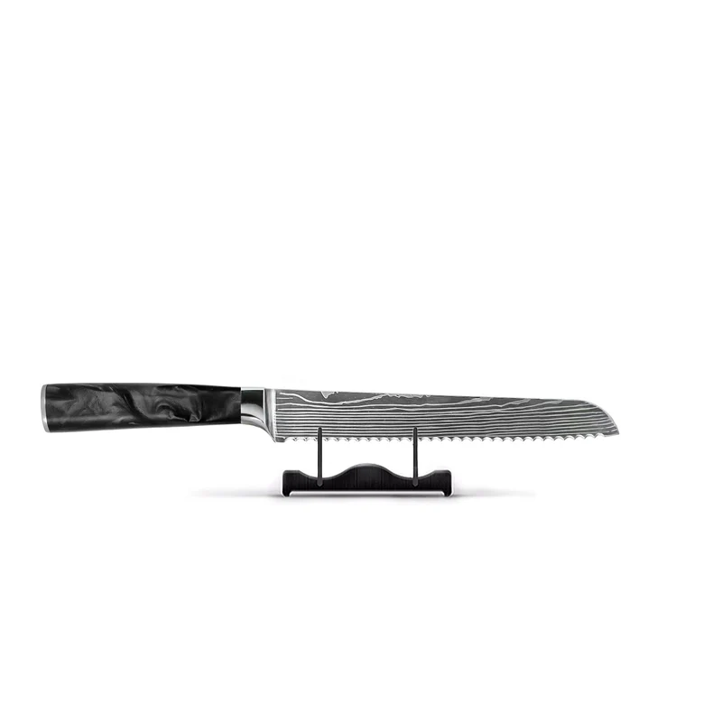 Shinrai Knives – 3-teiliges Messerset mit Damaszener-Print und Epoxid-Onyx – Kochmesser + Brotmesser + Schälmesser