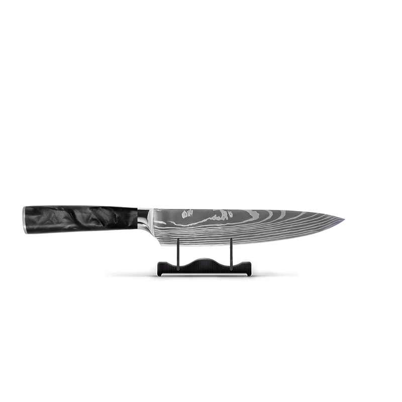 Shinrai Knives – 2-teiliges Messerset mit Damaszener-Print und Epoxid-Onyx – Kochmesser + Schälmesser
