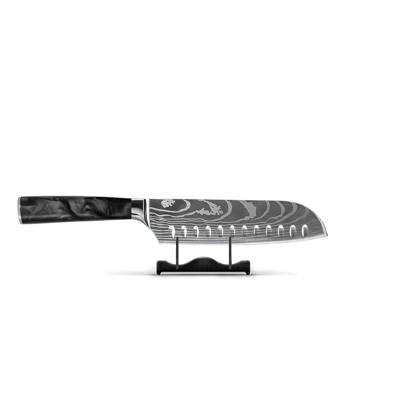 Shinrai Knives – 2-teiliges Messerset mit Damaszener-Print und Epoxid-Onyx – Santoku + Schälmesser