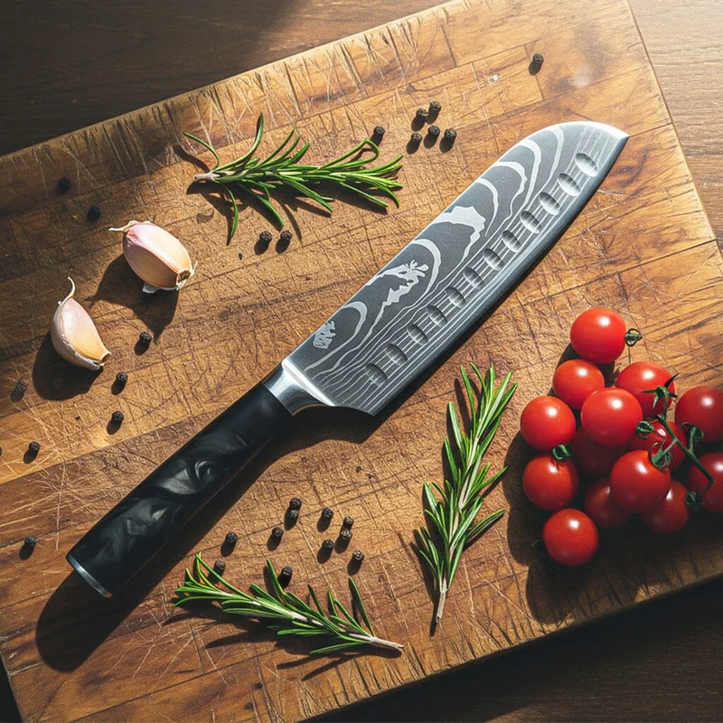 Shinrai Knives – 2-teiliges Messerset mit Damaszener-Print und Epoxid-Onyx – Santoku + Schälmesser