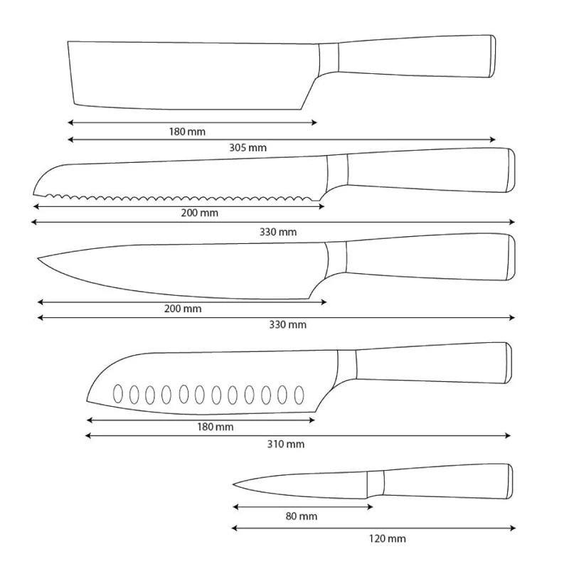 Shinrai Knives – 5-teiliges Messerset mit Damascus-Print und Epoxy-Onyx – Kochmesser + Brotmesser + Nakiri + Santoku + Schälmesser