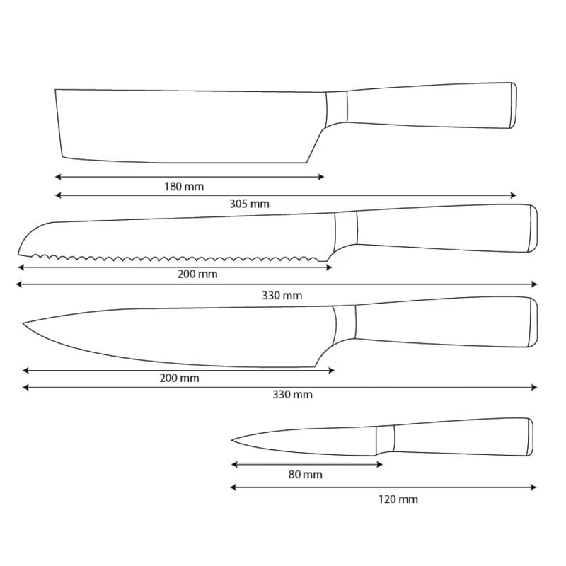 Shinrai Knives – 4-teiliges Messerset mit Damaszener-Print und Epoxid-Onyx – Kochmesser + Brotmesser + Nakiri + Schälmesser
