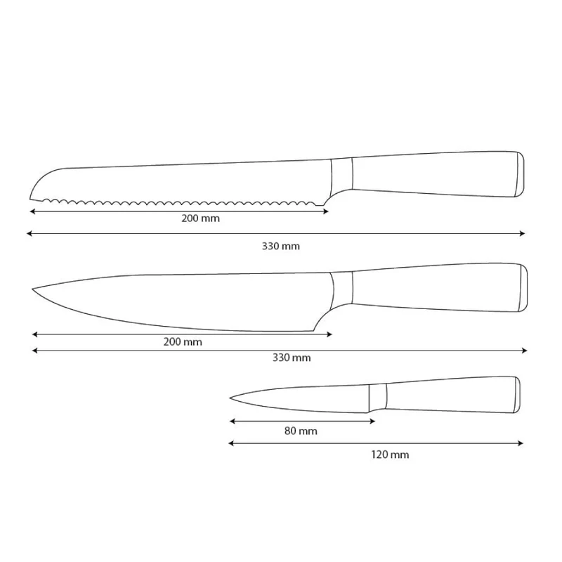 Shinrai Knives – 3-teiliges Messerset mit Damaszener-Print und Epoxid-Onyx – Kochmesser + Brotmesser + Schälmesser