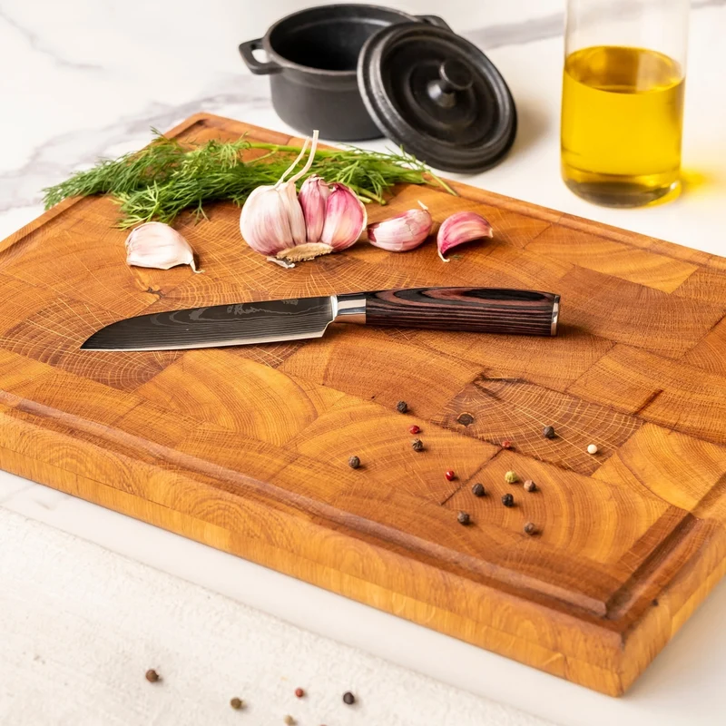 Shinrai Knives – 5-teiliges Messerset mit Damaszener-Print – Kochmesser + Brotmesser + Nakiri + kleines Santoku + Schälmesser