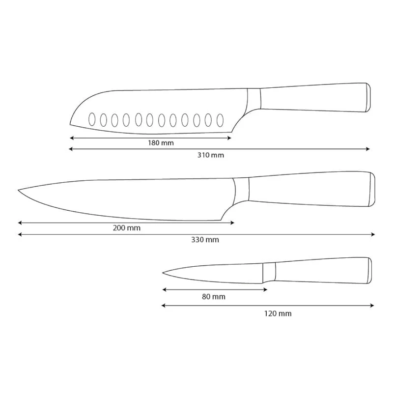 Shinrai Knives – 3-teiliges Messerset mit Damaszener-Print – Kochmesser + Santoku + Schälmesser