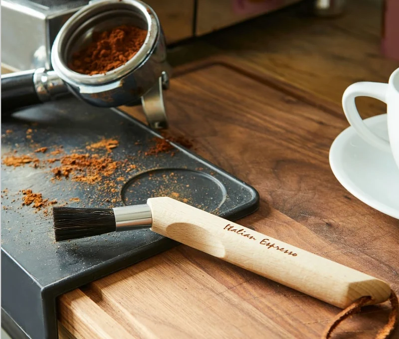 Keller Espressomaschinenpinsel gebogen, Buche, schwarze Naturborsten