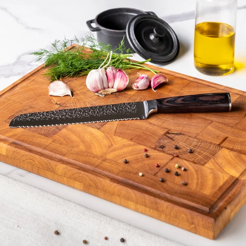 Shinrai Knives - Brotmesser aus gehämmertem Edelstahl 20 cm