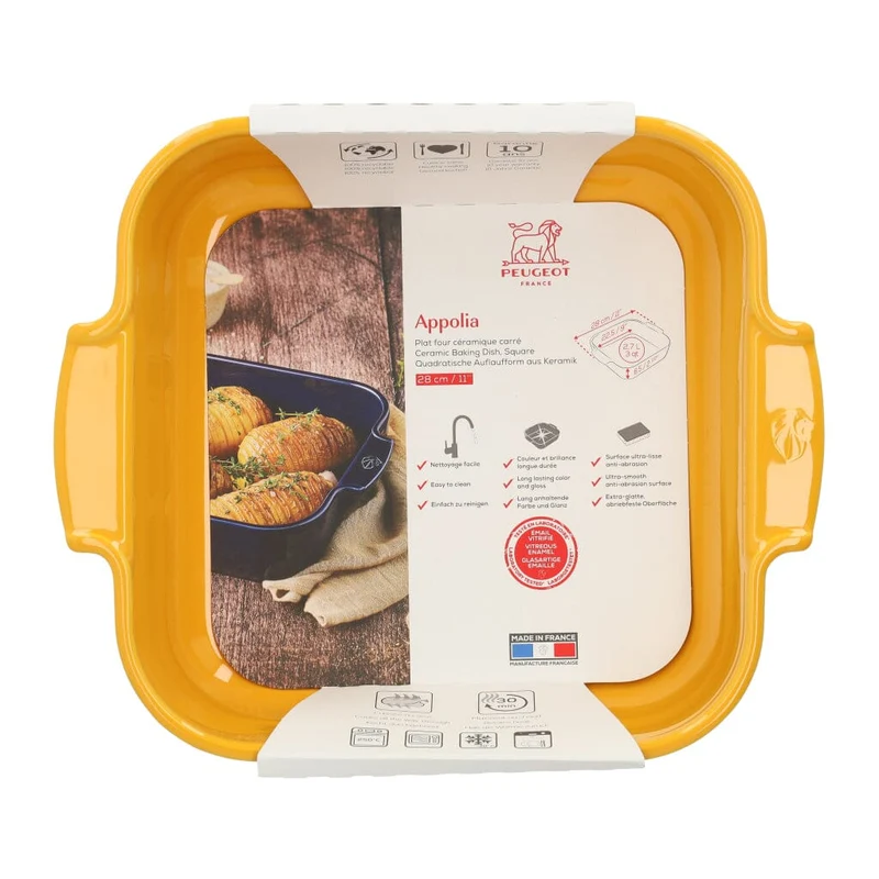 Peugeot - Appolia Auflaufform Quadratisch 28 cm Safrangelb