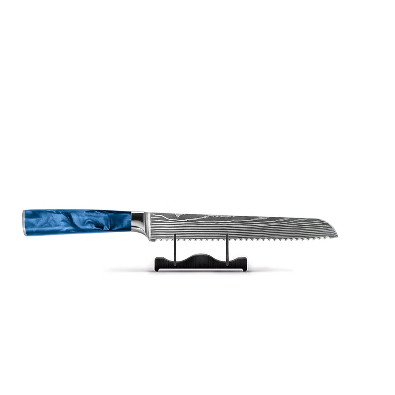 Shinrai Knives - Brotmesser mit Damaszener-Print und Epoxid-Saphir, 20 cm