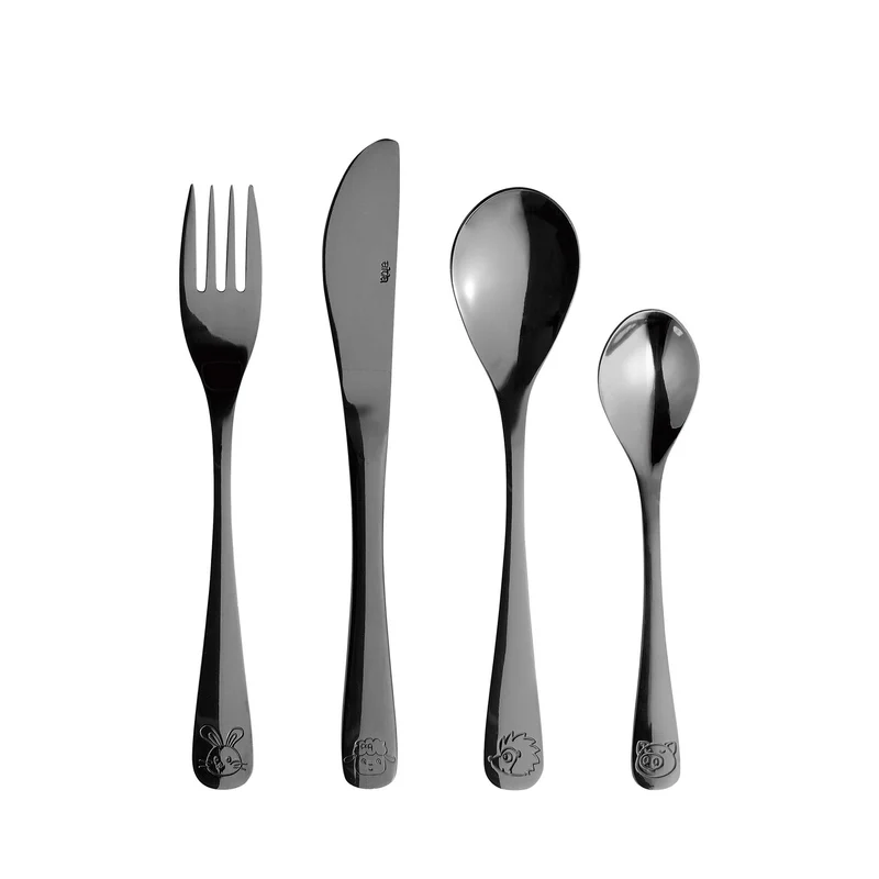 Kinderbesteck 4 Teile schwarz