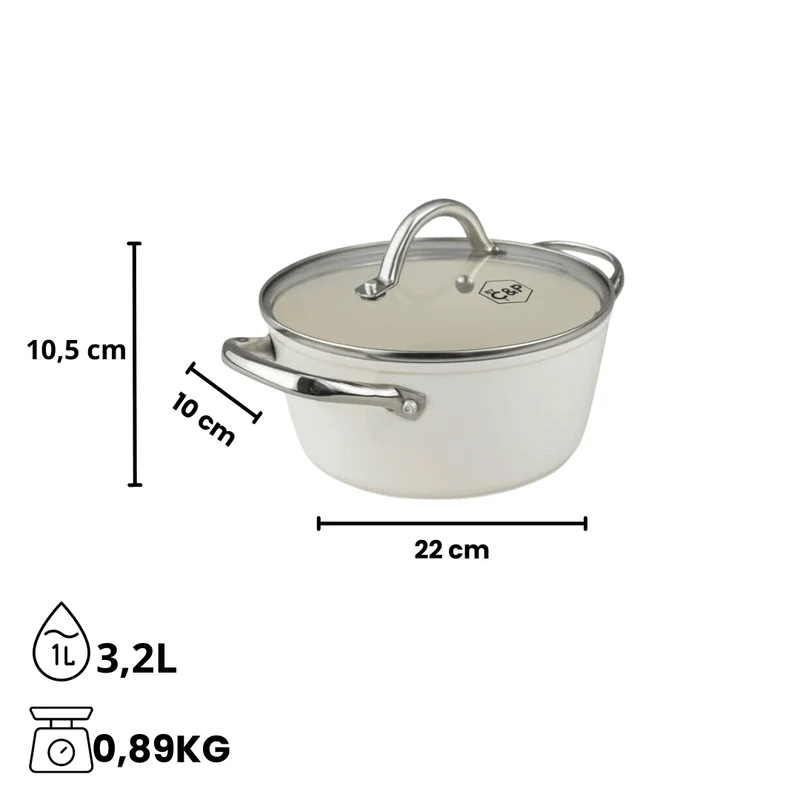 Cook & Pan - Go Ivory Kochpfanne 22 cm mit Glasdeckel