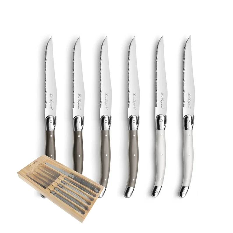 Lou Laguiole - Tradition 6 Steakmesser - Pfeffer/Perle/Taupe