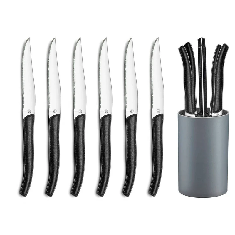 Lou Laguiole - Sky 6 Steakmesser + Messerblock - Schwarz
