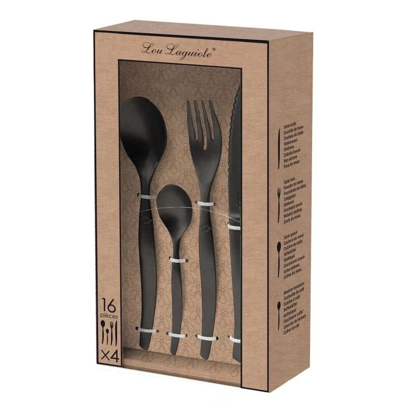 Lou Laguiole - Jet 16-teiliges Besteckset - Stonewash Black