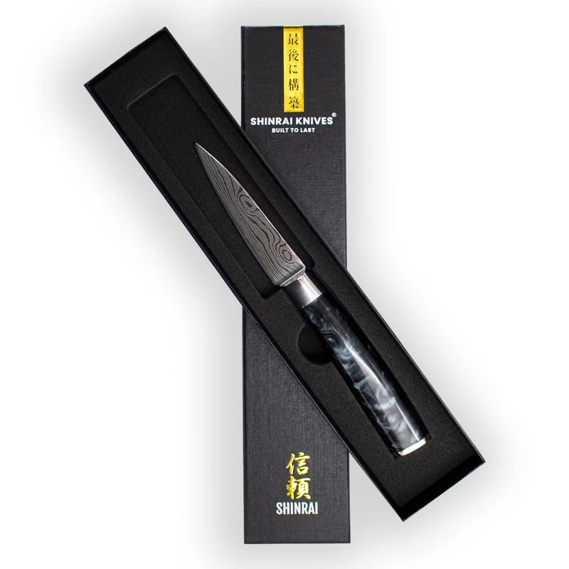 Shinrai Knives - Damascus Print Onyx Schälmesser 8 cm