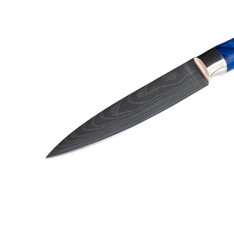Shinrai Knives - Damascus Print Epoxy Saphir Print Schälmesser 8 cm