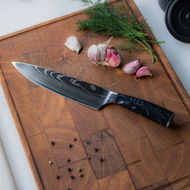 Shinrai Knives – 9-teiliges Messerset mit Damaszener-Print und Onyx-Epoxid