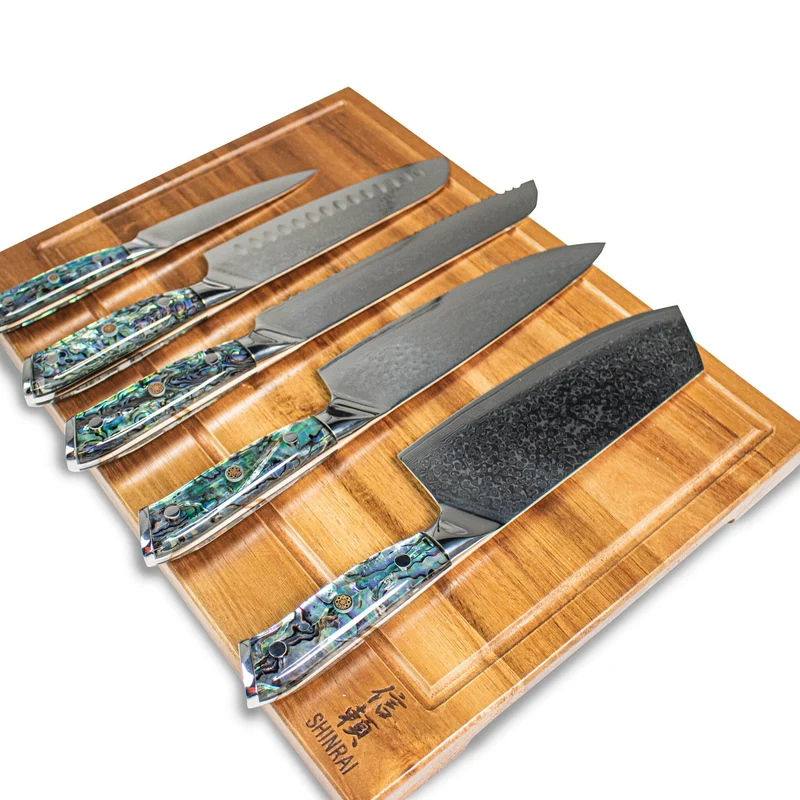 Shinrai Knives – 5-teiliges Damast-Messerset der Serie Mother of Pearl Jewels
