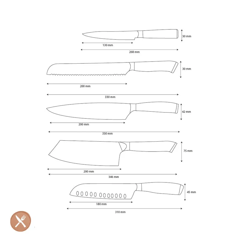 Shinrai Knives – 5-teiliges Damast-Messerset der Serie Mother of Pearl Jewels