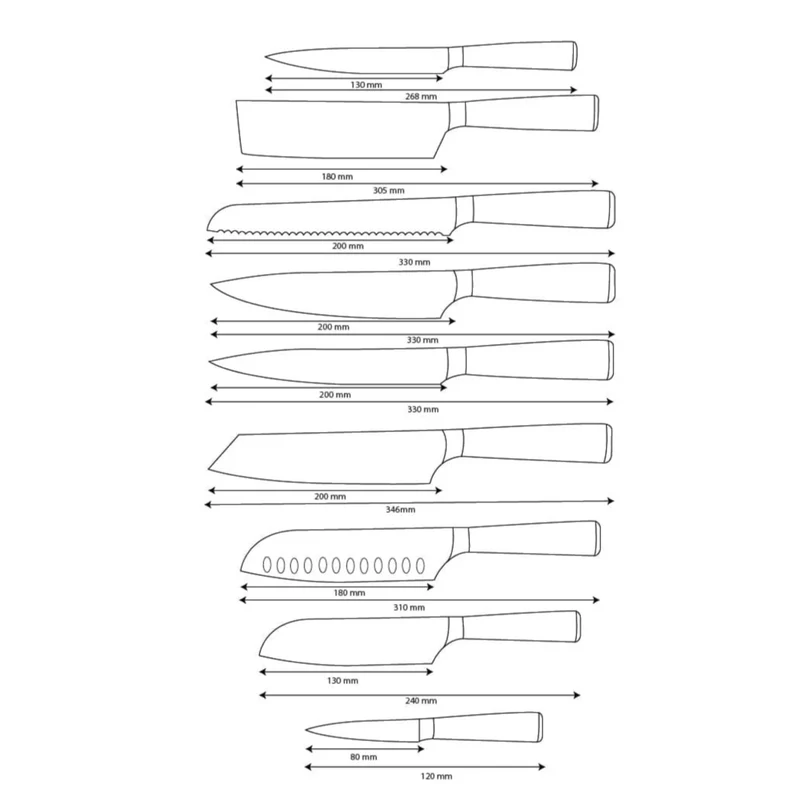 Shinrai Knives - Damascus Print 9-teiliges Messerset