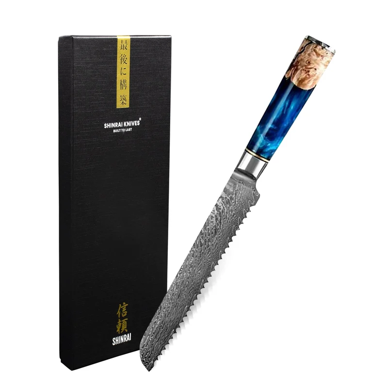 Shinrai Knives - Epoxy Sapphire Damascus Brotmesser 20 cm