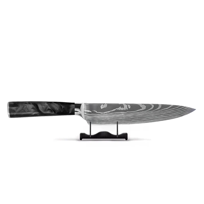Shinrai Knives - Damascus Print Epoxy Onyx Kochmesser 20 cm