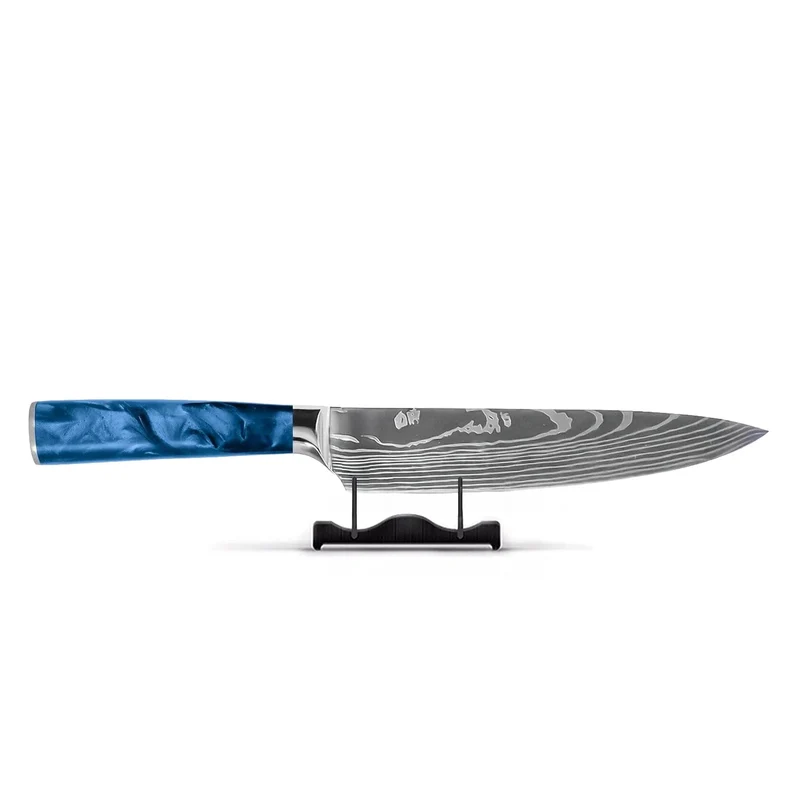 Shinrai Knives - Damascus Print Epoxy Saphir Kochmesser 20 cm