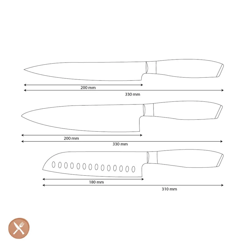 Shinrai Knives - Damast Pakka Wood Series - 3 teiliges Messerset