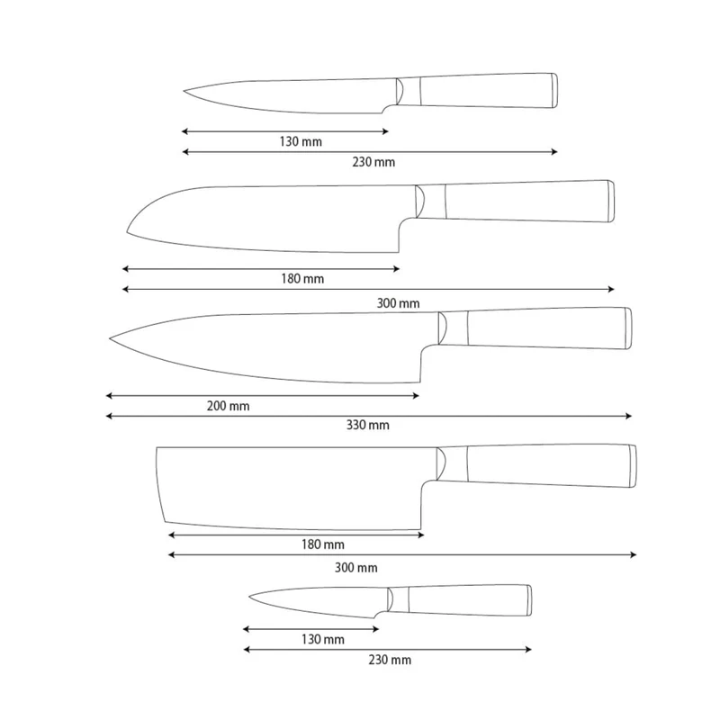 Shinrai Knives - Hammerschlag Damast BR 5-tlg. Messerset