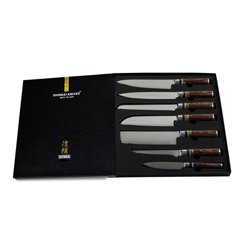 Shinrai Knives - Micarta Jewels 7-teiliges Damaszener Messerset