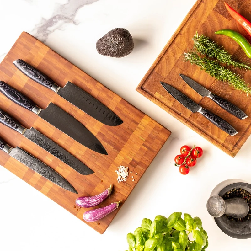 Shinrai Knives - Damast Pakka Holz 6-teiliges Damaszener-Messer-Set