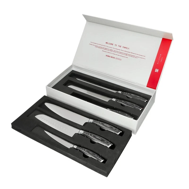 Shinrai Knives - Damast Pakka Holz 6-teiliges Damaszener-Messer-Set