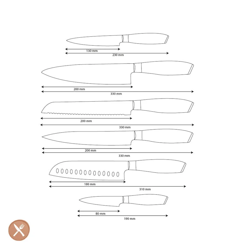 Shinrai Knives - Damast Pakka Holz 6-teiliges Damaszener-Messer-Set