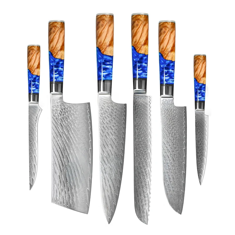 Shinrai Knives - Epoxy Sapphire 6-teiliges Damaszener-Messer-Set