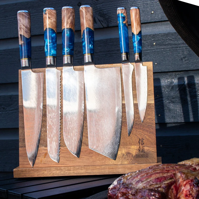 Shinrai Knives - Epoxy Sapphire 6-teiliges Damaszener-Messer-Set