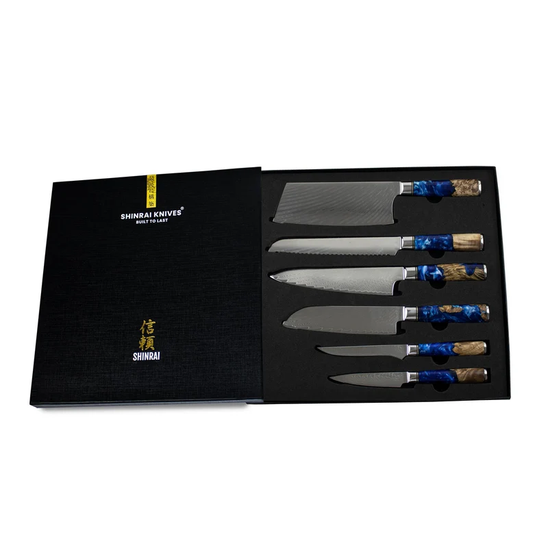 Shinrai Knives - Epoxy Sapphire 6-teiliges Damaszener-Messer-Set