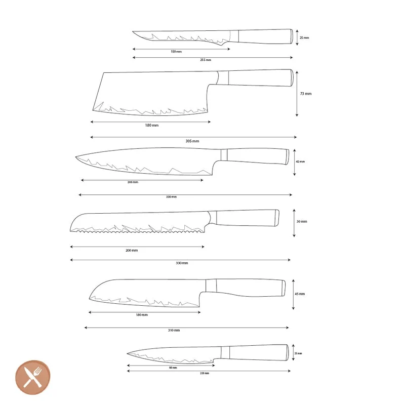 Shinrai Knives - Epoxy Sapphire 6-teiliges Damaszener-Messer-Set