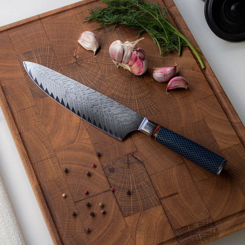 Shinrai Knives - Dragonfire Micarta Jewels - Damast Kochmesser 20 cm - Sonderausgabe