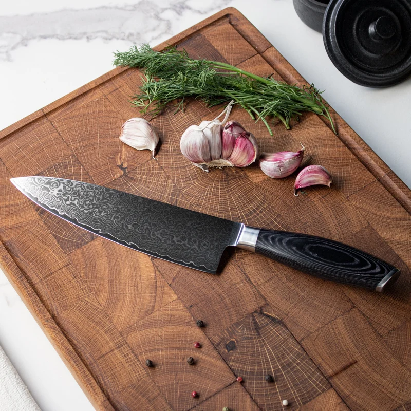Shinrai Knives - Damast Pakka Holz - Damaszener Kochmesser 20 cm