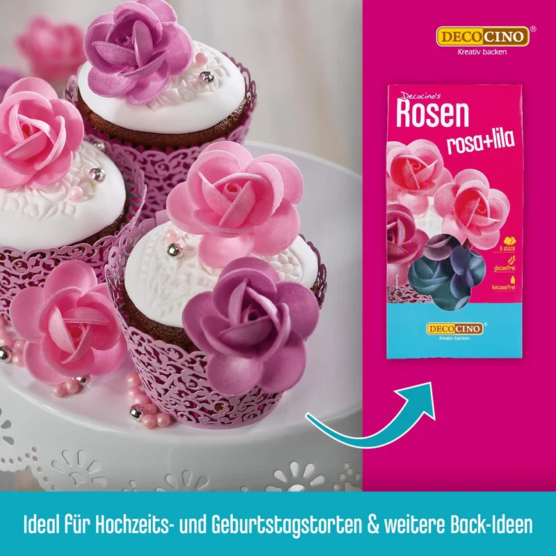 Rosen aus Esspapier in Lila und Rosa